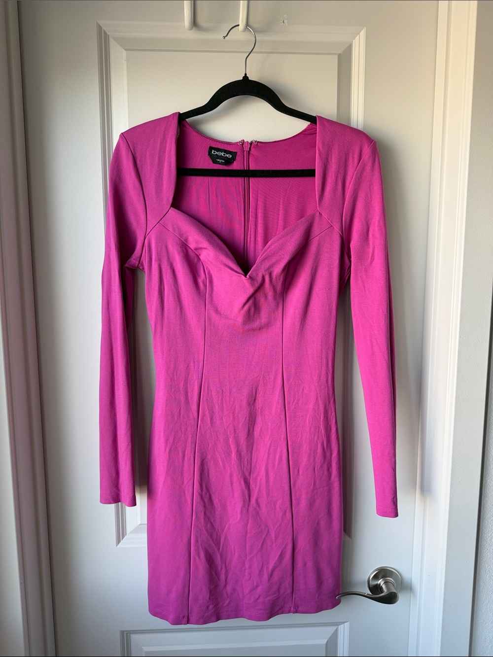 bebe Hot Pink Long Sleeve Sweetheart Bodycon Dress